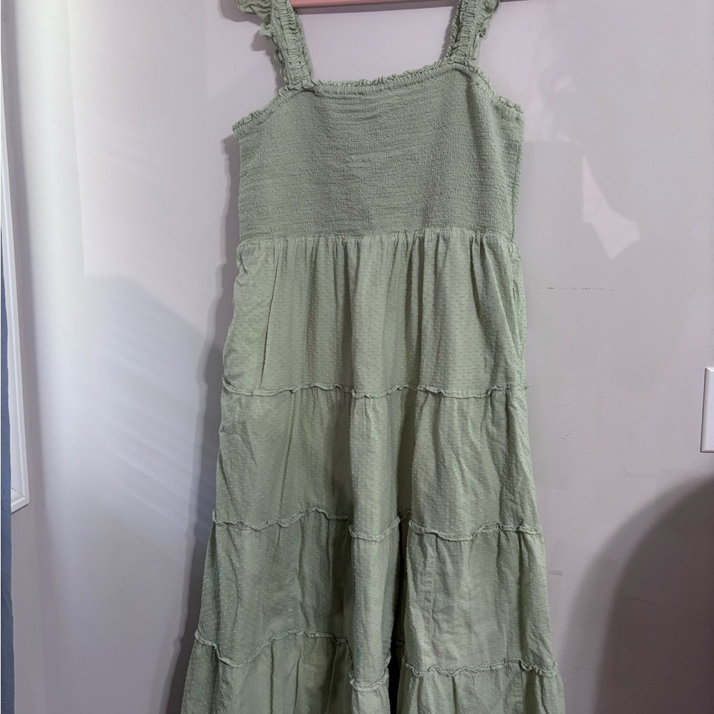 J. Crew Green Tiered Sundress with Square Neck